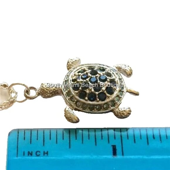 Silver Blue Crystal Sea Turtle Necklace Pendant Island Nautical Plated 17" - Picture 9 of 10